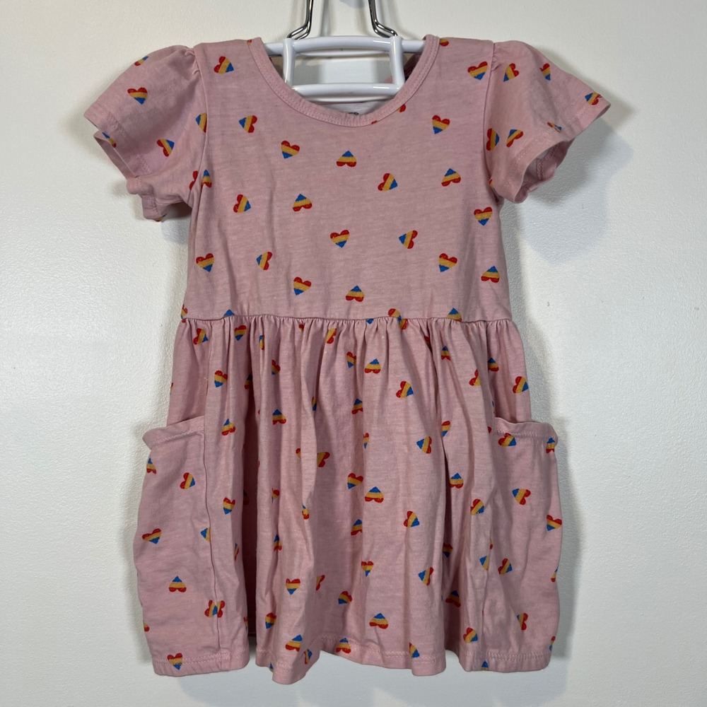 Harper Canyon Toddler Girls Pink Rainbow Heart Print Cotton Pocket Dress 18M